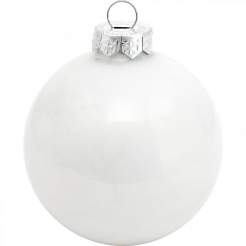 Prodotto Sfera di neve, ciondolo albero, decorazioni per albero di Natale, decorazione invernale bianco H6.5cm Ø6cm vero vetro 24pz