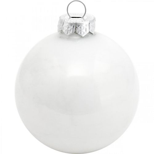 Prodotto Palla di neve, ciondolo per albero, decorazione per albero di Natale, decorazione invernale bianca H6,5 cm Ø6 cm vero vetro 24 pezzi