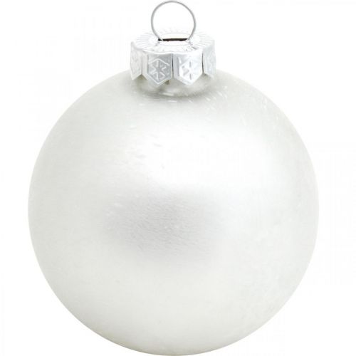 Prodotto Palla di neve, ciondolo per albero, decorazione per albero di Natale, decorazione invernale bianca H6,5 cm Ø6 cm vero vetro 24 pezzi