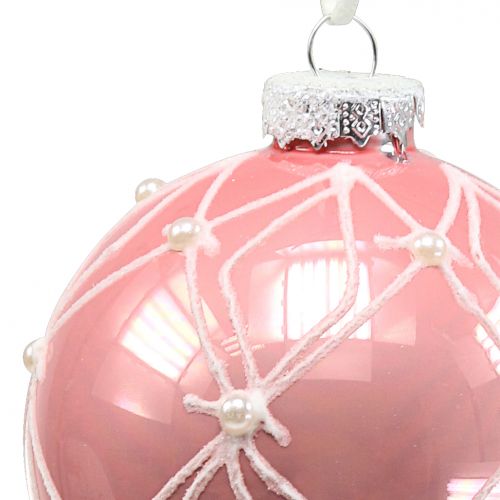 Floristik24 Palle di Natale con perle Rosa Ø8cm 3 pezzi