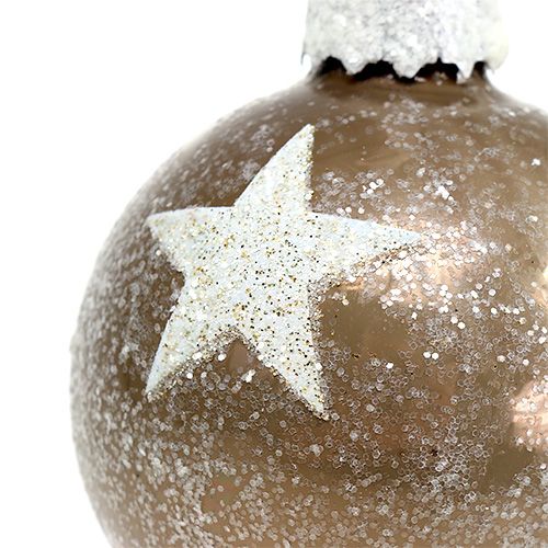 Floristik24 Palla di Natale in vetro con motivo a stelle marrone chiaro Ø6cm 6 pezzi