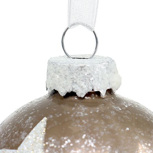 Floristik24 Palla di Natale in vetro con motivo a stelle marrone chiaro Ø6cm 6 pezzi