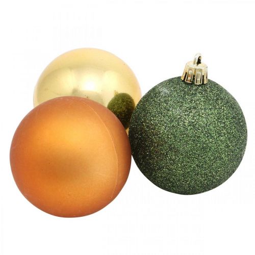 Floristik24 Palle di Natale, decorazioni dell&#39;Avvento, decorazioni per l&#39;albero di Natale arancione / dorato / verde Ø5,5 cm plastica 10 pezzi