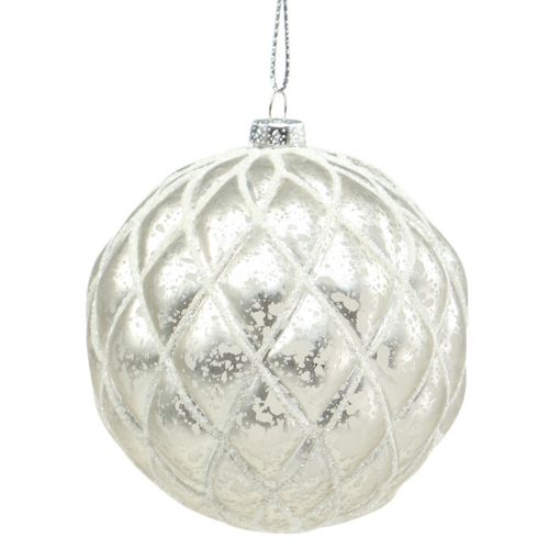 Floristik24 Palle di Natale con motivo a rombi argento opaco, lucido Ø8cm 2pz