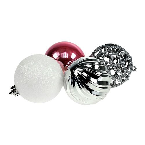 Floristik24 Palline di natale in plastica rosa-argento ordinate. Ø8cm 8 pezzi