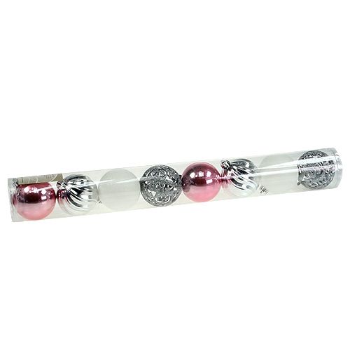 Floristik24 Palline di natale in plastica rosa-argento ordinate. Ø8cm 8 pezzi