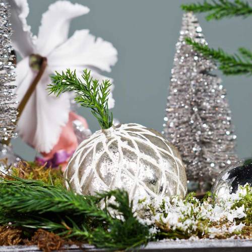 Floristik24 Palle di Natale con motivo a rombi argento opaco, lucido Ø8cm 2pz