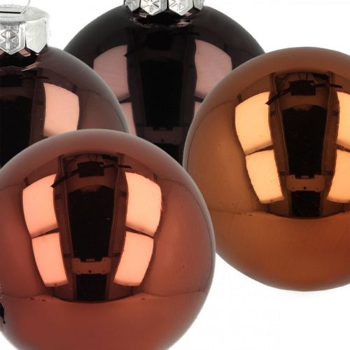 Floristik24 Palle dell'albero di Natale, decorazioni per l'albero, palla di Natale marrone H6,5 cm Ø6 cm vero vetro 24 pz