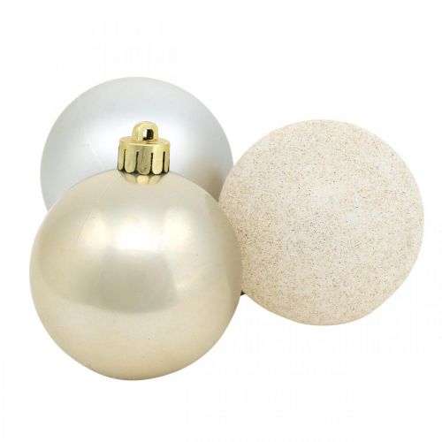 Floristik24 Addobbi per l&#39;albero, Palle di Natale, Decorazioni per l&#39;Avvento, Ciondoli per albero di Natale argento / madreperla / crema Ø5,5cm plastica 10 pezzi