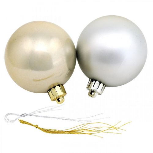 Floristik24 Addobbi per l&#39;albero, Palle di Natale, Decorazioni per l&#39;Avvento, Ciondoli per albero di Natale argento / madreperla / crema Ø5,5cm plastica 10 pezzi