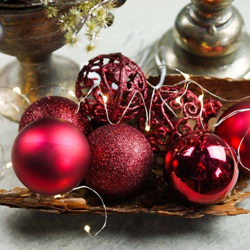 Floristik24 Palla di Natale rosso scuro Ø6cm 16 pz