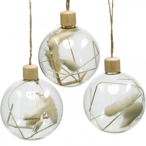 Prodotto Palline di Natale in vetro palla di decorazione riempita con fiori secchi Ø8cm 3pz