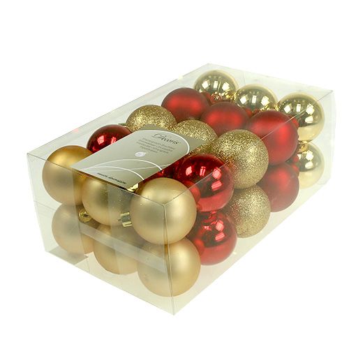 Floristik24 Palle di Natale oro, rosso mix plastica Ø6cm 30p