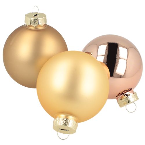 Palline di Natale in vero vetro oro e rosa Ø60mm 24 pz