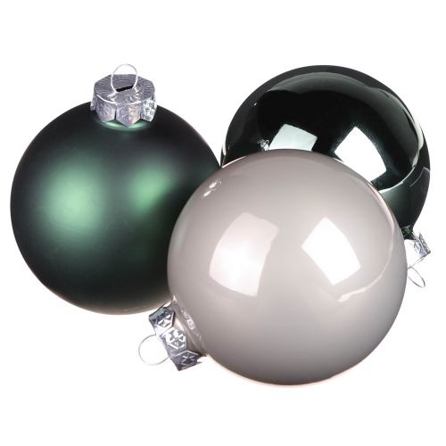 Palle di Natale palline di vetro grigio verde Ø7,5 cm 12 pz
