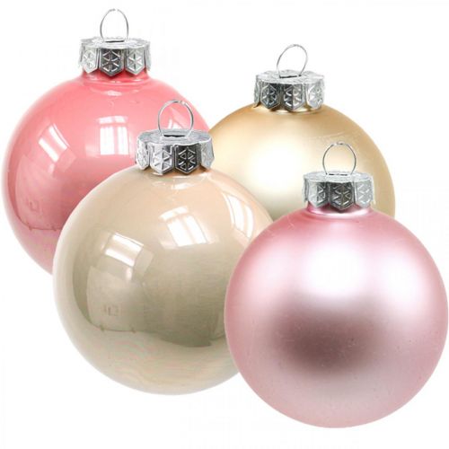 Floristik24 Palle di Natale in vetro rosa crema sfere di vetro Ø6cm 28p
