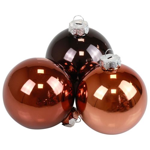 Palline di Natale in vetro marrone mix palline per albero lucide Ø7,5 cm 12 pezzi