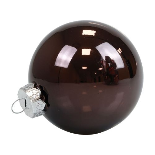 Floristik24 Palline di Natale in vetro marrone mix palline per albero lucide Ø7,5 cm 12 pezzi