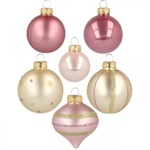 Palle di Natale in vetro rosa gialle assortite Ø4,5-7cm 20p