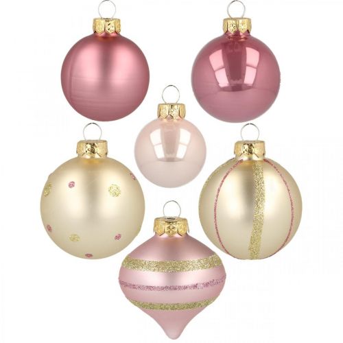 Floristik24 Palline di Natale in vetro rosa giallo assortite Ø4,5-7cm 20 pz