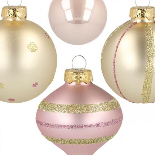 Palle di Natale in vetro rosa gialle assortite Ø4,5-7cm 20p
