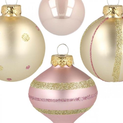 Floristik24 Palline di Natale in vetro rosa giallo assortite Ø4,5-7cm 20 pz