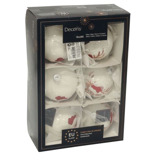 Floristik24 Palle di Natale in vetro bianco Palle per albero di Natale invernali Ø8cm 6 pezzi