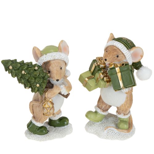 Floristik24 Decorazione natalizia topi topo verde marrone H8cm 2 pezzi