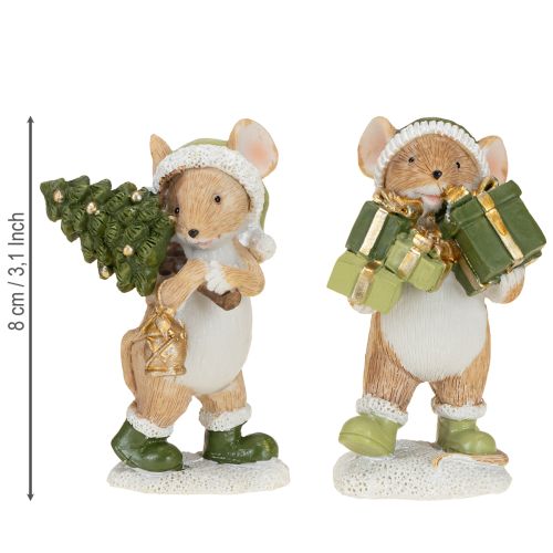 Prodotto Decorazione natalizia topi topo verde marrone H8cm 2 pezzi