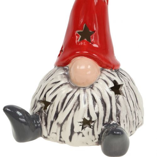 Floristik24 Gnomo di Natale rosso, grigio con luce 1pc
