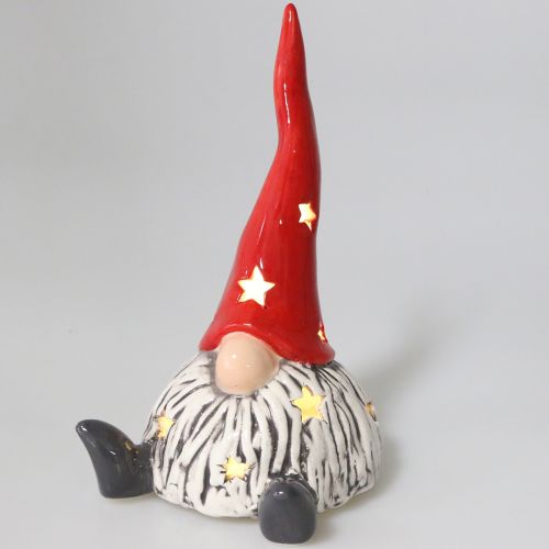 Floristik24 Gnomo di Natale rosso, grigio con luce 1pc