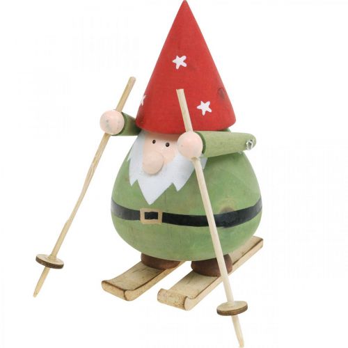 Floristik24 Gnomo con gli sci figura decorativa in legno Gnomo natalizio figura H13cm