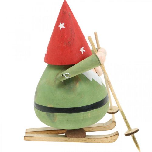 Prodotto Gnomo con gli sci figura decorativa in legno Gnomo natalizio figura H13cm
