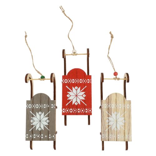 Slitta natalizia decorativa in legno 16x6x5cm 3 pezzi