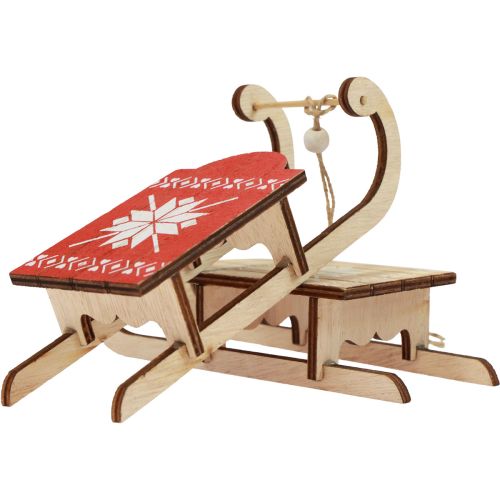 Prodotto Slitta natalizia decorativa in legno 16x6x5cm 3 pezzi