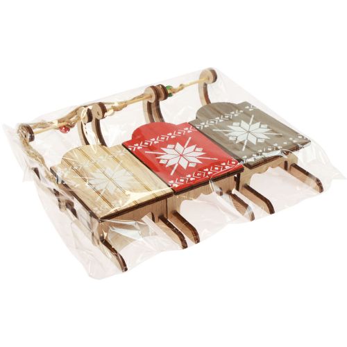 Prodotto Slitta natalizia decorativa in legno 16x6x5cm 3 pezzi