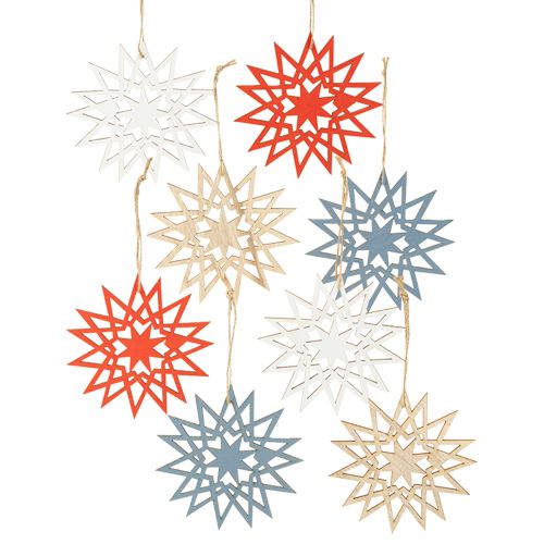 Stella di Natale decorazione in legno da appendere Ø12/15cm 8 pezzi