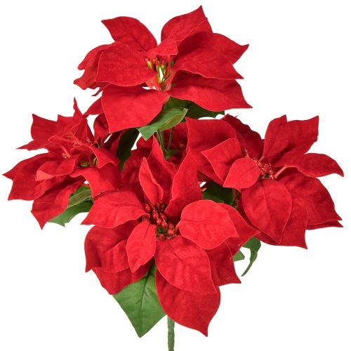 Pianta artificiale Poinsettia rossa 5 fiori 40 cm