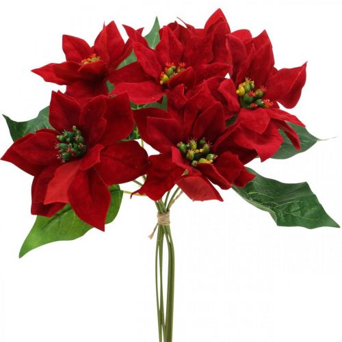Prodotto Decorazione di fiori di seta rossa di stella di Natale artificiale 6 pezzi in un mazzo