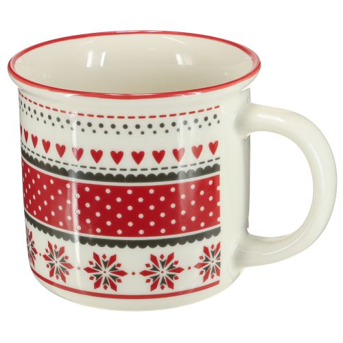 Tazza natalizia in ceramica rossa e bianca Ø10cm H9cm