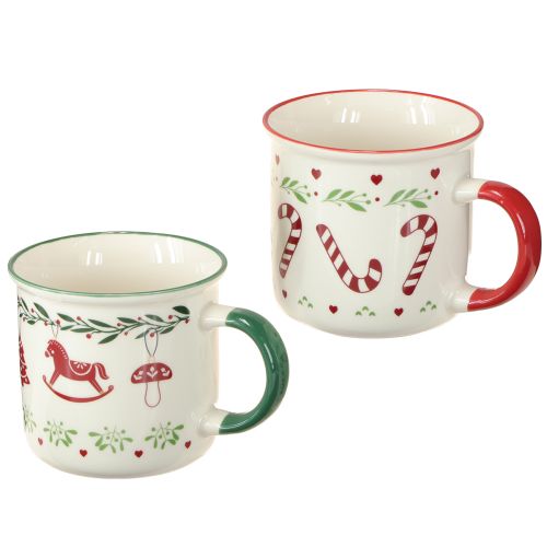 Tazza natalizia in ceramica rosso verde crema H9cm 2 pezzi