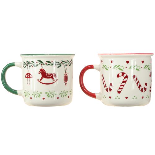 Prodotto Tazza natalizia in ceramica rosso verde crema H9cm 2 pezzi