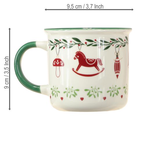 Prodotto Tazza natalizia in ceramica rosso verde crema H9cm 2 pezzi