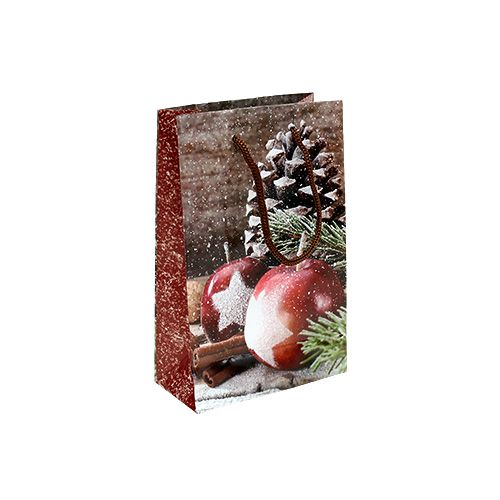 Floristik24 Borsa natalizia con mela, motivo a coni 12x19cm 1pz