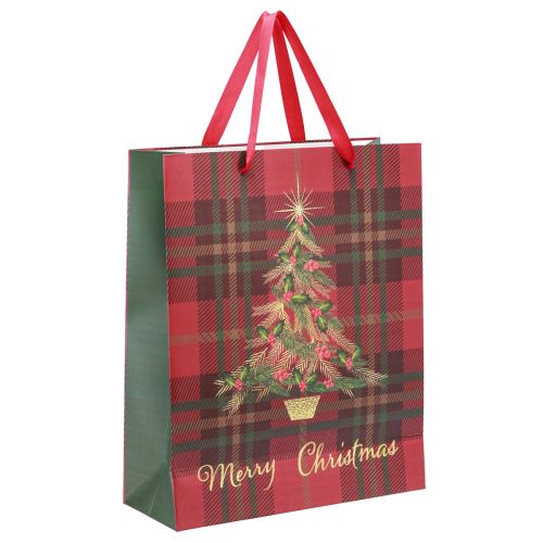 Prodotto Borsa natalizia con manici albero di Natale a quadretti 26×32×10cm 4pz