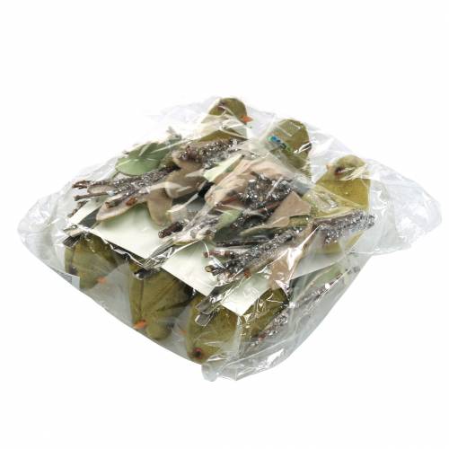 Prodotto Decorazione natalizia uccellino su clip verde, glitter 12 cm 6 pezzi assortiti