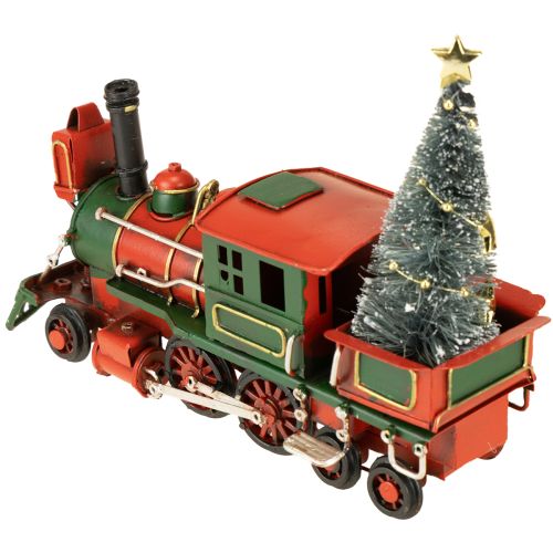Prodotto Treno di Natale in metallo rosso con locomotiva decorativa e albero di Natale da 20 cm