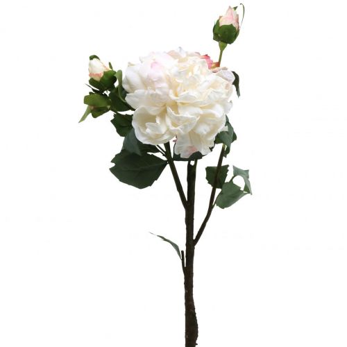Rose bianche rosa artificiale grande con tre boccioli 57cm