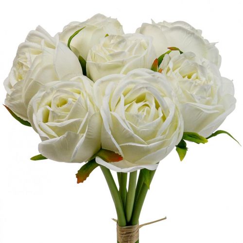 Rose bianche fiori di seta rose artificiali in un mazzo H28cm 7pz