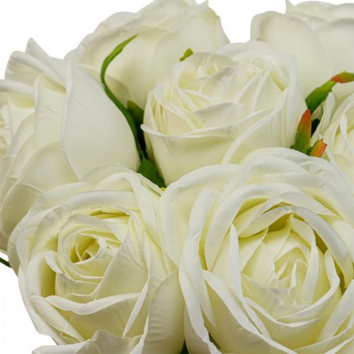 Rose bianche fiori di seta rose artificiali in un mazzo H28cm 7pz